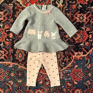 Mayoral Gray Peplum Top and Pink Leggings Set 2-6 months Baby Girl 🩷🩶